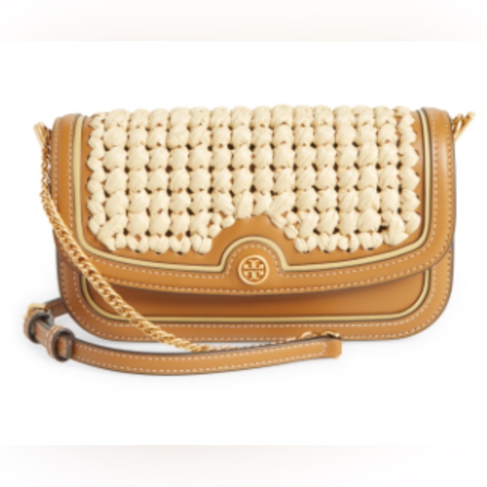 Tory Burch Robinson Wallet on a Chain Leather & Wicker